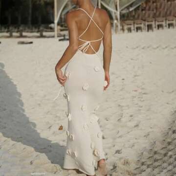 Faretumiya Women Crochet Maxi Dress | Spaghetti Strap Beach Cover Up