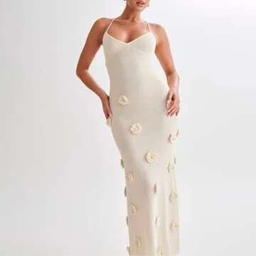 Faretumiya Women Crochet Maxi Dress | Spaghetti Strap Beach Cover Up