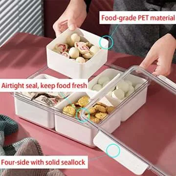 MineSign 3Pack Snackle Box Divided Veggie Serving Tray with Lid Salad Keeper with 4 Removable Boxes Stackable Refrigerator Organizer Bins Produce Saver for Meal Prep Fruit Vegetable Lunch Meat