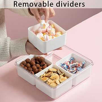 MineSign 3Pack Snackle Box Divided Veggie Serving Tray with Lid Salad Keeper with 4 Removable Boxes Stackable Refrigerator Organizer Bins Produce Saver for Meal Prep Fruit Vegetable Lunch Meat