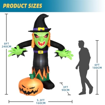 ININ 8FT Halloween Inflatable Witch: Eye-Catching Yard Decoration with LED Lights