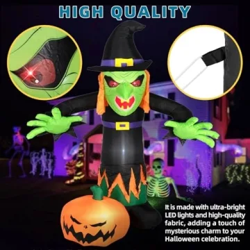 8FT Inflatable Witch with LED Lights for Halloween