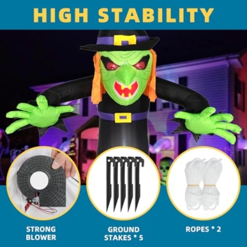 8FT Inflatable Witch with LED Lights for Halloween