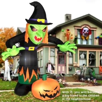 8FT Inflatable Witch with LED Lights for Halloween