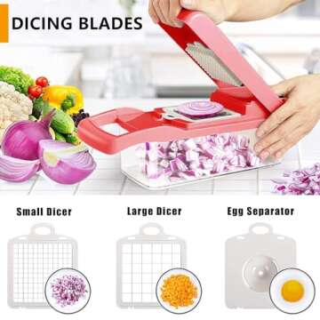 Artbros Vegetable Chopper Pro Onion Chopper - 13 in 1 Multi-Functional Food Chopper Kitchen Mandoline Slicer Veggie Dicer Cutter with Container - Pink