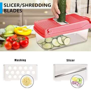 Artbros Vegetable Chopper Pro Onion Chopper - 13 in 1 Multi-Functional Food Chopper Kitchen Mandoline Slicer Veggie Dicer Cutter with Container - Pink