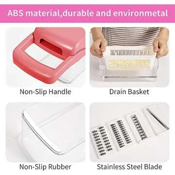 Artbros Vegetable Chopper Pro Onion Chopper - 13 in 1 Multi-Functional Food Chopper Kitchen Mandoline Slicer Veggie Dicer Cutter with Container - Pink