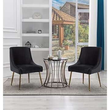 ZHENGHAO Black Dining Chairs Set of 6, Upholstered Dining Room Chairs with Gold Legs Modern Velvet A...