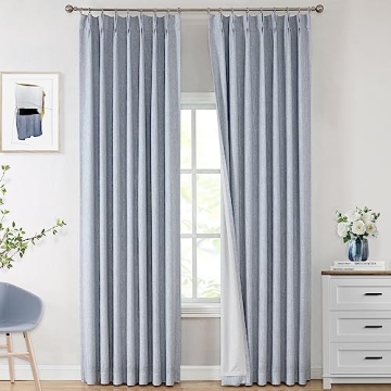 Vision Home Chambray Blue Pinch Pleated Full Blackout Curtains Room Darkening Window Curtains 95 inc...