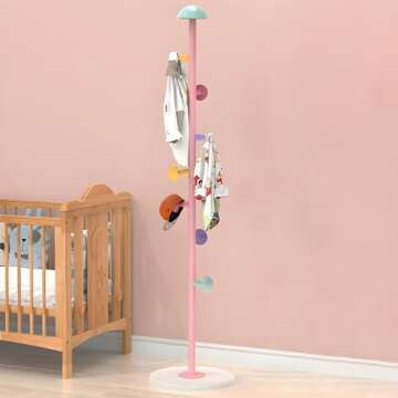 CODOMI Metal Coat Rack Stand with Mushroom Hooks and 12'' Width Stone Base, Coat Rack Freestanding, Coat Tree, Children's Clothes Hanger Floor-standing, Bag Bracket for Home Entry-way, 66''H Pink