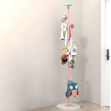 CODOMI Metal Coat Rack Stand with Mushroom Hooks and 12'' Width Stone Base, Coat Rack Freestanding, Coat Tree, Children's Clothes Hanger Floor-standing, Bag Bracket for Home Entry-way, 66''H Pink