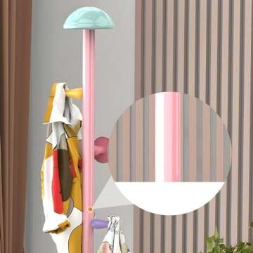 CODOMI Metal Coat Rack Stand with Mushroom Hooks and 12'' Width Stone Base, Coat Rack Freestanding, Coat Tree, Children's Clothes Hanger Floor-standing, Bag Bracket for Home Entry-way, 66''H Pink