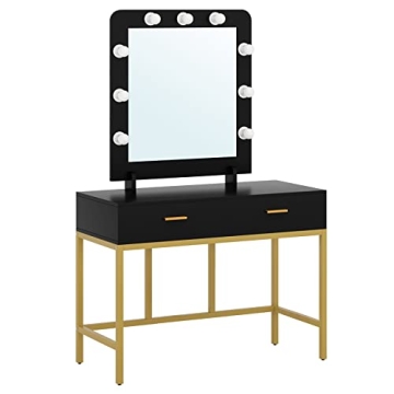 Tribesigns Lighted Vanity Table Set with Mirror and Stool