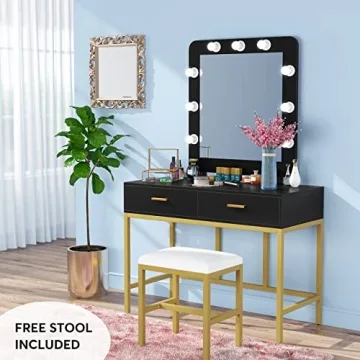Tribesigns Lighted Vanity Table Set with Mirror and Stool