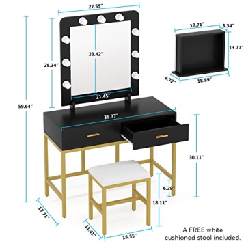 Tribesigns Lighted Vanity Table Set with Mirror and Stool
