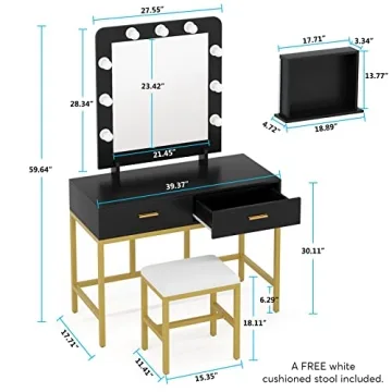 Tribesigns Lighted Vanity Table Set with Mirror and Stool