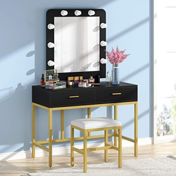 Tribesigns Lighted Vanity Table Set with Mirror and Stool
