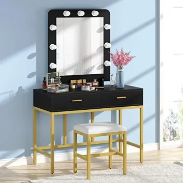 Tribesigns Lighted Vanity Table Set with Mirror and Stool