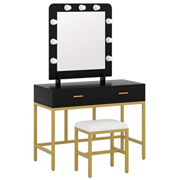 Tribesigns Lighted Vanity Table Set with Mirror and Stool