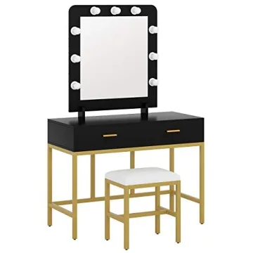 Tribesigns Lighted Vanity Table Set with Mirror and Stool
