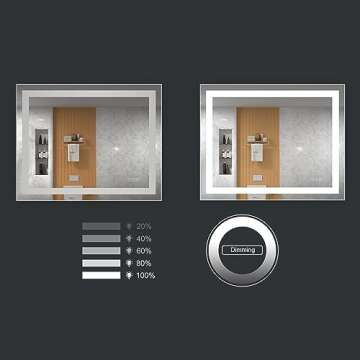 40 x 32 inch LED Lighted Bathroom Mirror, Wall Mounted Dimmable Makeup Vanity Mirror, Tempered Glass Anti-Fog Mirror, 3-Color Adjustable Warm/Natural/White Light, Horizonal & Vertical, ETL Listed