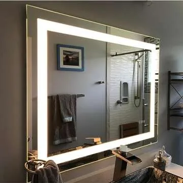 40 x 32 inch LED Lighted Bathroom Mirror, Wall Mounted Dimmable Makeup Vanity Mirror, Tempered Glass Anti-Fog Mirror, 3-Color Adjustable Warm/Natural/White Light, Horizonal & Vertical, ETL Listed