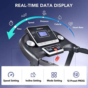 RENESTAR Treadmills for Home, Treadmill with 0-15% Auto Incline, 3HP Folding Treadmill for Running Walking with 300LBS Weight Capacity,Treadmill Equipped with Pulse Monitor (Black)