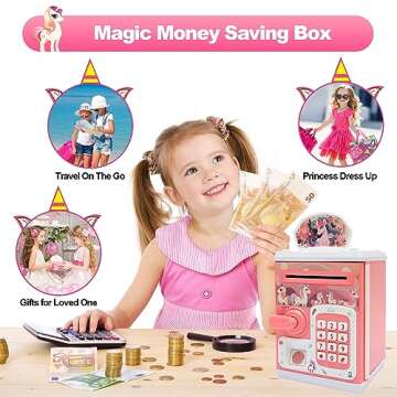 Piggy-Bank-Toys-for Girls,Large Electronic Coin-Cash-Register for-Toddler-Girls-Toys-Age-6-8,Cool-Stuff-ATM Bank Money Box,Kids-Toys for 2 3 4 5 6 7 8 9 10 11 12 Year Old Girl Christmas-Birthday-Gifts