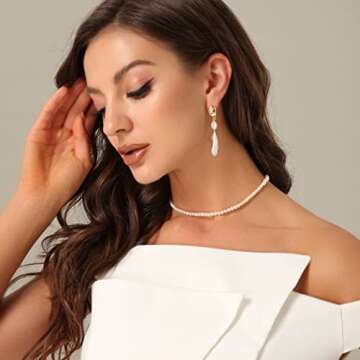 Baroque Keshi Pearls Stud Earring Natural Freshwater Pearls Dangle Earrings Gold Pearl Drop Earrings...