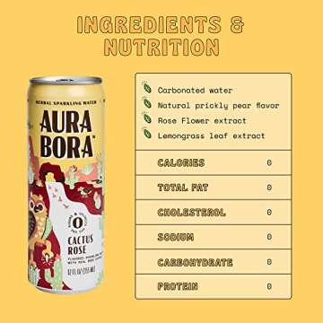 Aura Bora, Cactus Rose Herbal Sparkling Water, 12 oz Can (Pack of 12), 0 Calories, 0 Sugar, 0 Sodium...