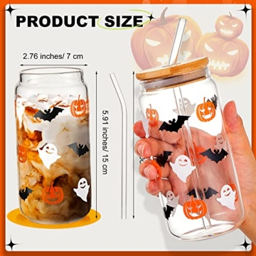Lallisa 4 Pack Halloween Glass Cups for Iced Coffee