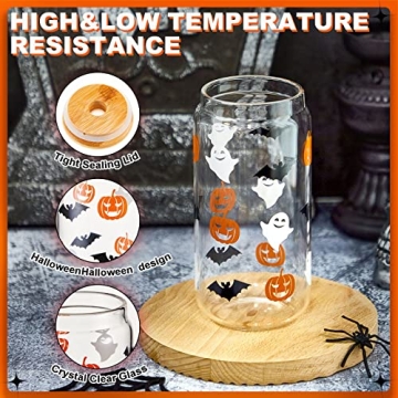Lallisa 4 Pack Halloween Glass Cups for Iced Coffee