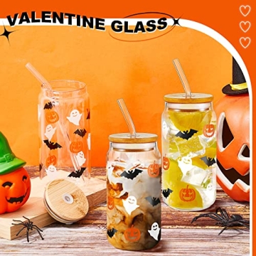 Lallisa 4 Pack Halloween Glass Cups for Iced Coffee