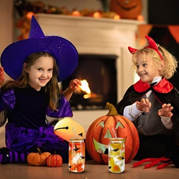 Lallisa 4 Pack Halloween Glass Cups for Iced Coffee