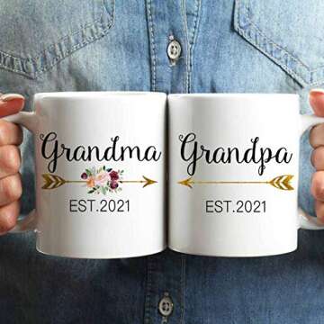 CHIEN-CHI LILI Grandparents Mugs,Grandma Coffee Mug,Pregnancy Reveal to Grandparents,Future Grandma,New Grandparents,Gift for Grandparents,Grandpa mug,Set of 2 Shot Mugs White