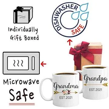 CHIEN-CHI LILI Grandparents Mugs,Grandma Coffee Mug,Pregnancy Reveal to Grandparents,Future Grandma,New Grandparents,Gift for Grandparents,Grandpa mug,Set of 2 Shot Mugs White