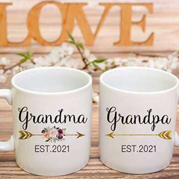 CHIEN-CHI LILI Grandparents Mugs,Grandma Coffee Mug,Pregnancy Reveal to Grandparents,Future Grandma,New Grandparents,Gift for Grandparents,Grandpa mug,Set of 2 Shot Mugs White