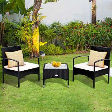 Tangkula 3 PCS Wicker Rattan Furniture Set for Patio