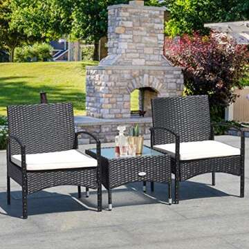 Tangkula 3 PCS Wicker Rattan Furniture Set for Patio