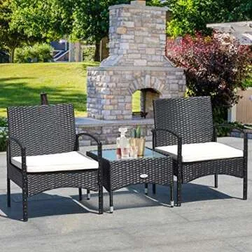 Tangkula 3 PCS Wicker Rattan Furniture Set for Patio