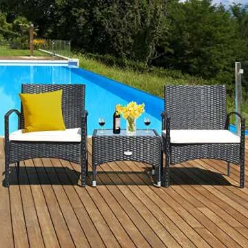 Tangkula 3 PCS Wicker Rattan Furniture Set for Patio