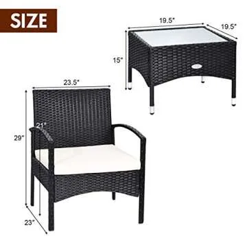 Tangkula 3 PCS Wicker Rattan Furniture Set for Patio