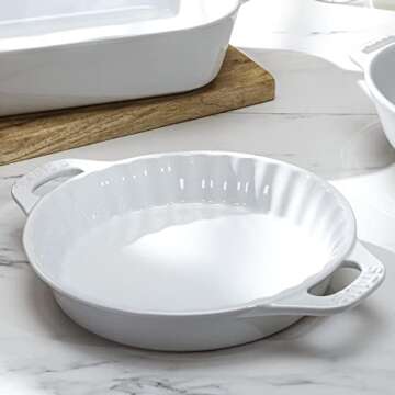 STAUB 9-Inch Ceramics White Bakeware Pie Dish with Heat Resistance