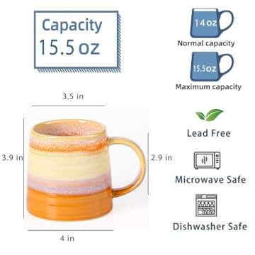 masoline Large Ceramic Coffee Mug, Handmade Pottery Mugs, Tea Cups with Big Handle for Office and Ho...