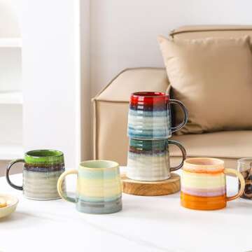 masoline Large Ceramic Coffee Mug, Handmade Pottery Mugs, Tea Cups with Big Handle for Office and Home, 15.5 oz, Dishwasher and Microwave Safe (Grey Black)