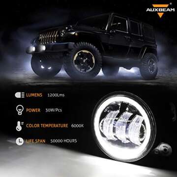 Auxbeam 4 Inch LED Fog Lights for Jeep Wrangler JK Rubicon Unlimited JKU 2007-2018, 60W Driving Offr...