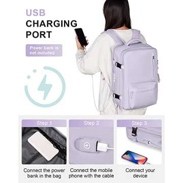 VECAVE Carry On Backpack for Women,Large Travel Backpack Flight Approved,Waterproof 17 Inch Laptop Backpack Business Work Backpacks Men Mochila De Viaje Purple
