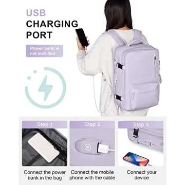 VECAVE Carry On Backpack for Women,Large Travel Backpack Flight Approved,Waterproof 17 Inch Laptop Backpack Business Work Backpacks Men Mochila De Viaje Purple