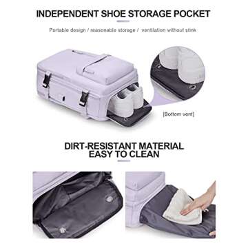 VECAVE Carry On Backpack for Women,Large Travel Backpack Flight Approved,Waterproof 17 Inch Laptop Backpack Business Work Backpacks Men Mochila De Viaje Purple