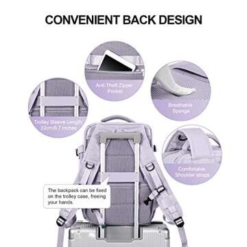 VECAVE Carry On Backpack for Women,Large Travel Backpack Flight Approved,Waterproof 17 Inch Laptop Backpack Business Work Backpacks Men Mochila De Viaje Purple